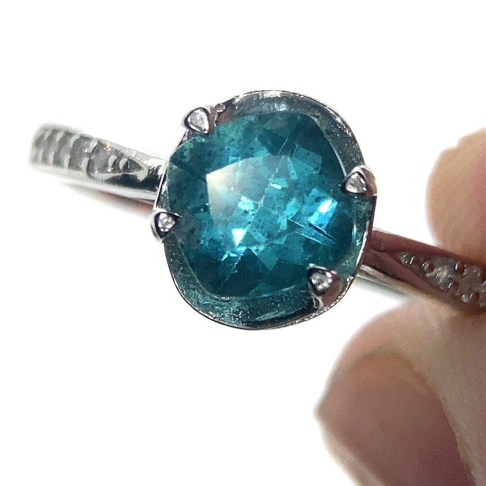 Paraiba Blue Apatite 1.36ct Platinum Finish Solid 925 Sterling Silver Ring